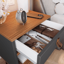 Ver imagem 3 de Kit 2 Mesas de Cabeceira Mesinha para Quarto 1 Gaveta Puxador em Couro Ravenna - Cinza com Freijó