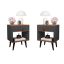 Ver imagem 1 de Kit 2 Mesas de Cabeceira Mesinha para Quarto 1 Gaveta Puxador em Couro Ravenna - Cinza com Freijó