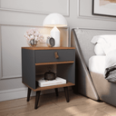 Ver imagem 2 de Kit 2 Mesas de Cabeceira Mesinha para Quarto 1 Gaveta Puxador em Couro Ravenna - Cinza com Freijó