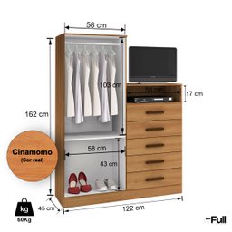 Guarda-roupa Armário Roupeiro Cômoda Quarto Solteiro Cinamomo - 4
