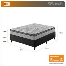 Cama Box Viúva Preto + Colchão Ortopedico Espuma D33 Pillow Top Hanover One 128x188x59cm - 2