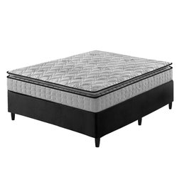 Cama Box Viúva Preto + Colchão Ortopedico Espuma D33 Pillow Top Hanover One 128x188x59cm - 1