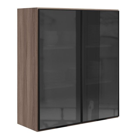 Armario Aereo 2 Portas Vidro MDF 80x90 cm Kali 119848 Carvalho Toq Nicioli