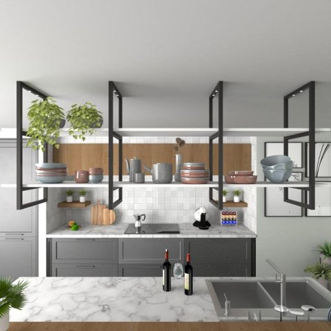 Prateleira Industrial de Ferro e Madeira para Cozinha - Nicho Decorativo