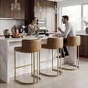 Ver imagem 2 de Banqueta Milano Alta Estofada Dourada Light em Corano Caramelo Cozinha Gourmet 75cm