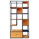 Ver imagem 1 de Estante Industrial Ambientes com Prateleiras, Nichos e Gaveta - Ferro e Madeira