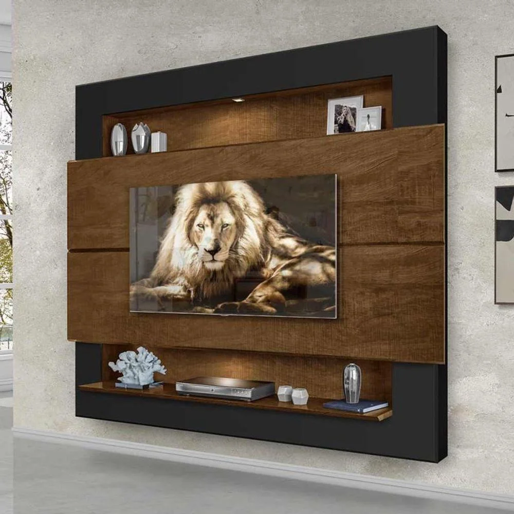 Ver imagem 1 de Painel Tv Suspenso Riviera com Bancada e Led 163 Tv até 57 Polegadas Malbec/Preto - Luapa Moveis