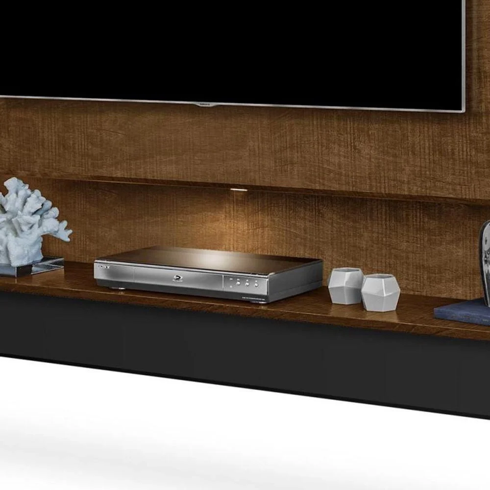 Ver imagem 3 de Painel Tv Suspenso Riviera com Bancada e Led 163 Tv até 57 Polegadas Malbec/Preto - Luapa Moveis