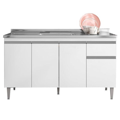 Balcão de Pia Tatiane 145 Cm Branco Brilho - Ajl