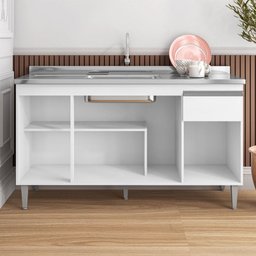 Balcão de Pia Tatiane 145 Cm Branco Brilho - Ajl - 3