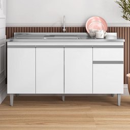 Balcão de Pia Tatiane 145 Cm Branco Brilho - Ajl - 4