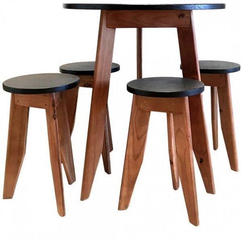 Conjunto Mesa E 4 Banquetas Em Madeira Maciça 