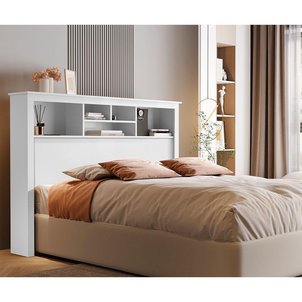 Cabeceira Box Alice 1,76m Com Nichos - Branco - Cor: Branco