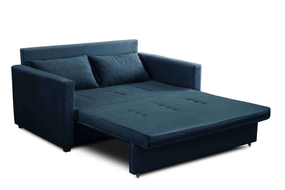 Sofa Cama Nicarágua 2 Lugares Assento Dobravél Veludo Azul MadeiraMadeira
