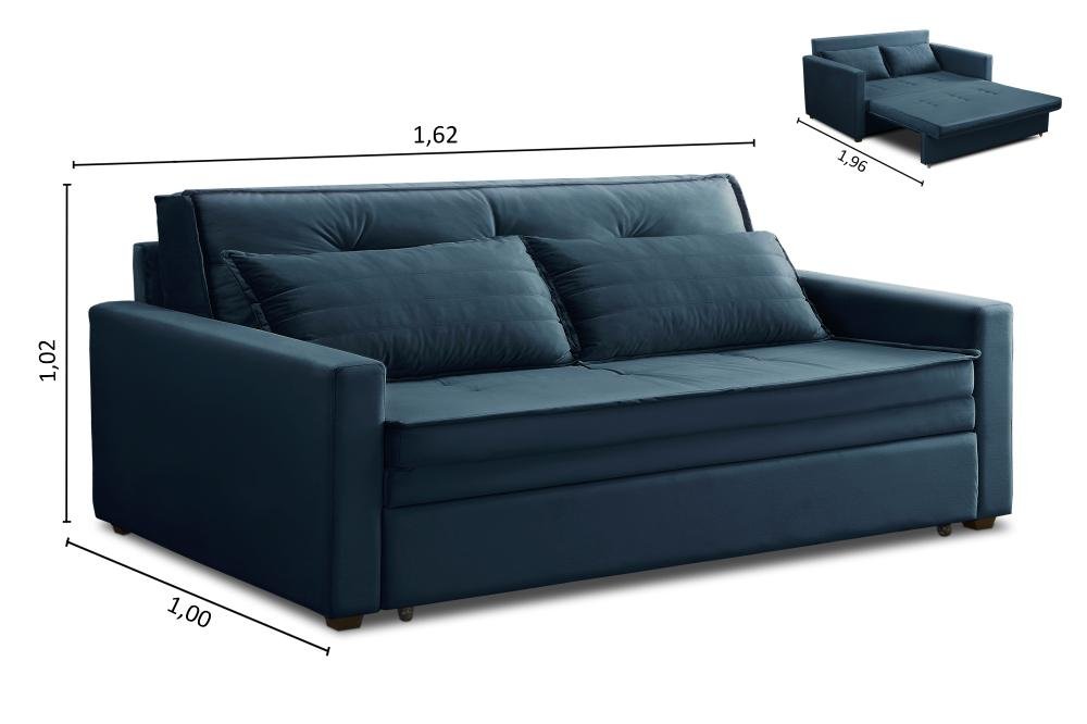 Sofa Cama Nicarágua 2 Lugares Assento Dobravél Veludo Azul MadeiraMadeira