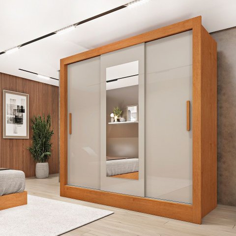 Guarda Roupa Casal 3 Portas com Espelho 4 Gavetas Vitória Tcil
