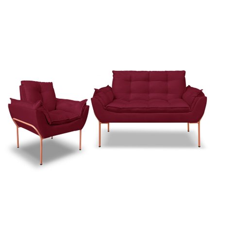 Kit Namoradeira + Poltrona Luxo 12 Cores- Base de Ferro Rose - Marsala