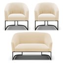 Ver imagem 1 de Sofá Namoradeira e 2 Poltronas Base Industrial Preto Stella Suede D03 - D'Rossi Cor Bege