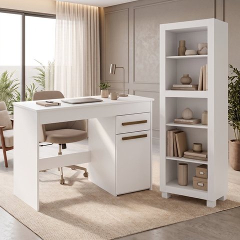 Kit Escritório Grécia com Escrivaninha 100% MDF e Estante Livreiro Espresso Móveis