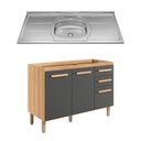 Ver imagem 2 de Balcão de Cozinha com Pia Inox 120cm 03 Portas 02 Gavetas Intenza Freijó Chumbo Nicioli Ghelplus