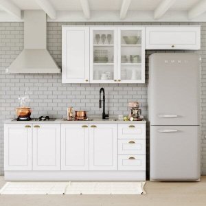 Cozinha Compacta 4 peças com Balcão para Pia e Aéreo para Geladeira Americana 