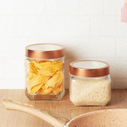 Conjunto Pote de Vidro Tampa Metal Rose Gold 800ml e 1,7l Gastro Lyor Porta Mantimentos - 4