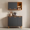 Ver imagem 4 de Kit Cozinha Compacta Susi 5 Portas Multiuso Armário Aéreo Balcão com Nicho Design Moderno:freijo/gra