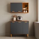 Ver imagem 5 de Kit Cozinha Compacta Susi 5 Portas Multiuso Armário Aéreo Balcão com Nicho Design Moderno:freijo/gra