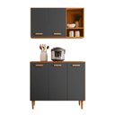 Ver imagem 1 de Kit Cozinha Compacta Susi 5 Portas Multiuso Armário Aéreo Balcão com Nicho Design Moderno:freijo/gra