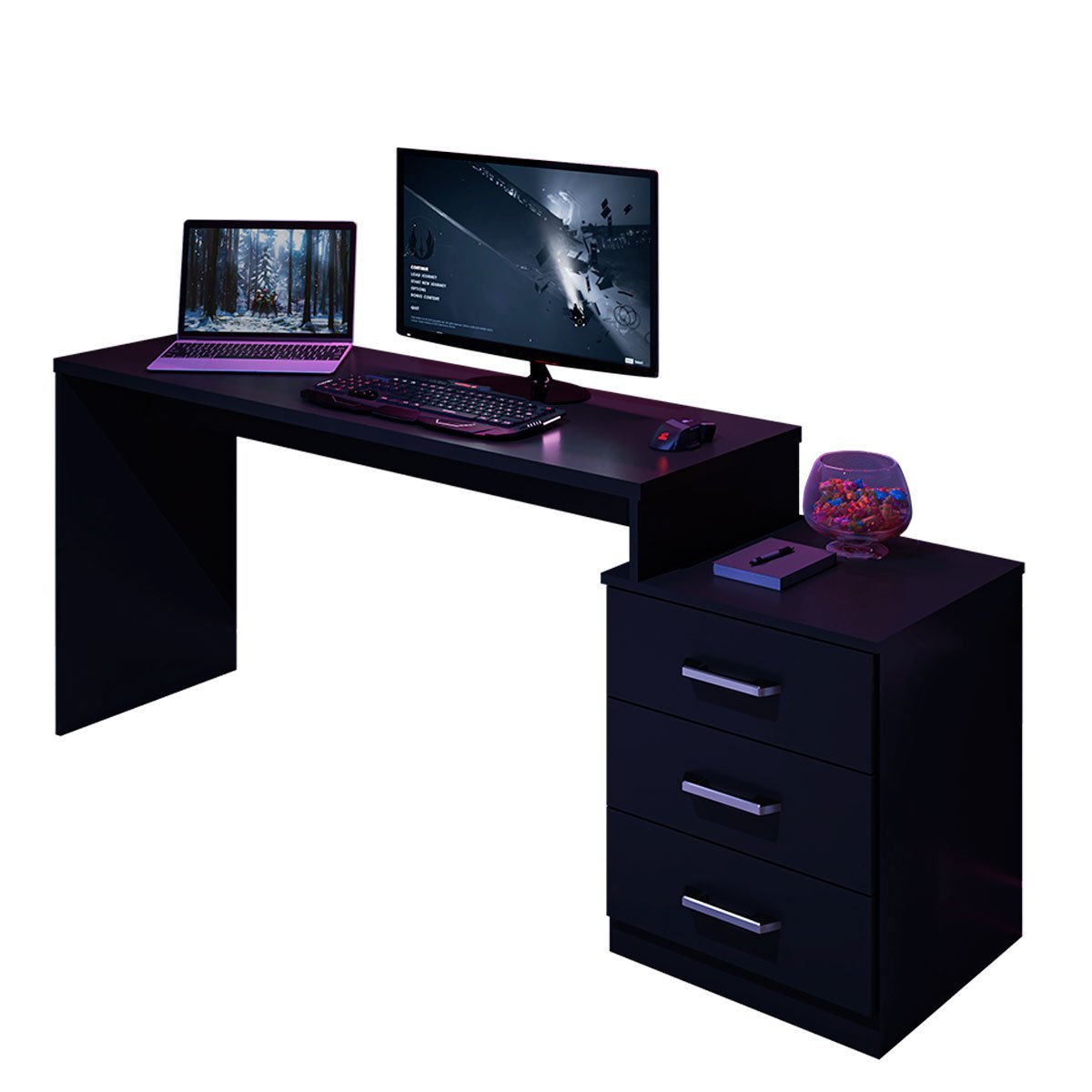 Mesa Gamer com Regulagem de Altura e Gaveteiro Drx-5000 Preto