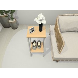 Mesa Alta, Mesa de Canto, Mesa de Apoio, Mesa de Bebedouro, Mesa Lateral Branco com Amadeirado Claro - 2
