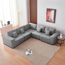 Ver imagem 7 de Kit Sofá Modular 5 Lugares Moderno Curvo Orgânico Adapt Linho - Adj Decor