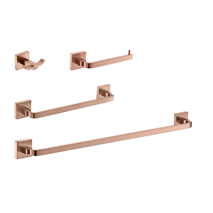 Kit De Acessório Quadrado Em Latão Rose Gold Fosco Para Banheiro 4 Peças HB-AK002RF Harmony Kit De A