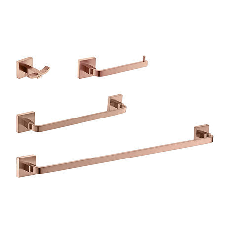 Kit De Acessório Quadrado Em Latão Rose Gold Fosco Para Banheiro 4 Peças HB-AK002RF Harmony Kit De A