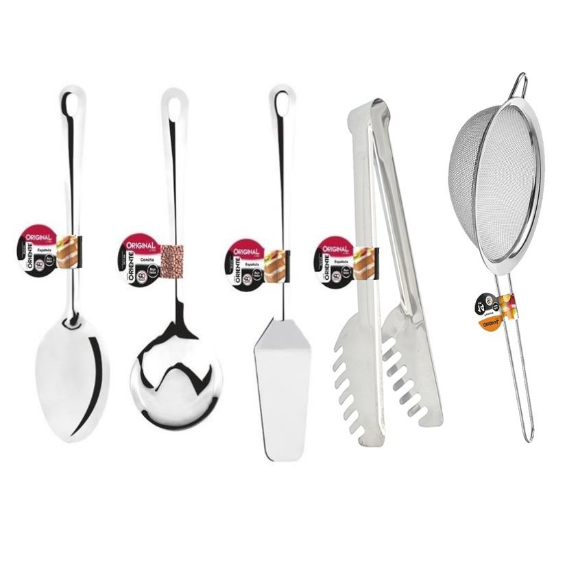 Kit Utensilios para Cozinha 5 Pecas - Jogo Utensílios para Servir e Cozinhar em Inox 5 Peças - Conju