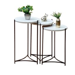 Mesinha de Canto Sala Decorativa Redonda Lateral:tampos Off White Ferragens Preta - 1