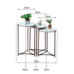Mesinha de Canto Sala Decorativa Redonda Lateral:tampos Off White Ferragens Preta - 3