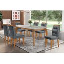 Ver imagem 1 de Conjunto: Mesa de Cozinha Londrina C/ Tampo Madeirado C/ Vidro Canto Curvo 180x90cm e 6 Cadeiras