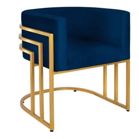 Cadeira Poltrona Luxo Base de Metal Tripla Dourado Sala de Jantar Recepção Veludo Azul Marinho do La