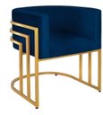 Ver imagem 1 de Cadeira Poltrona Luxo Base de Metal Tripla Dourado Sala de Jantar Recepção Veludo Azul Marinho do La