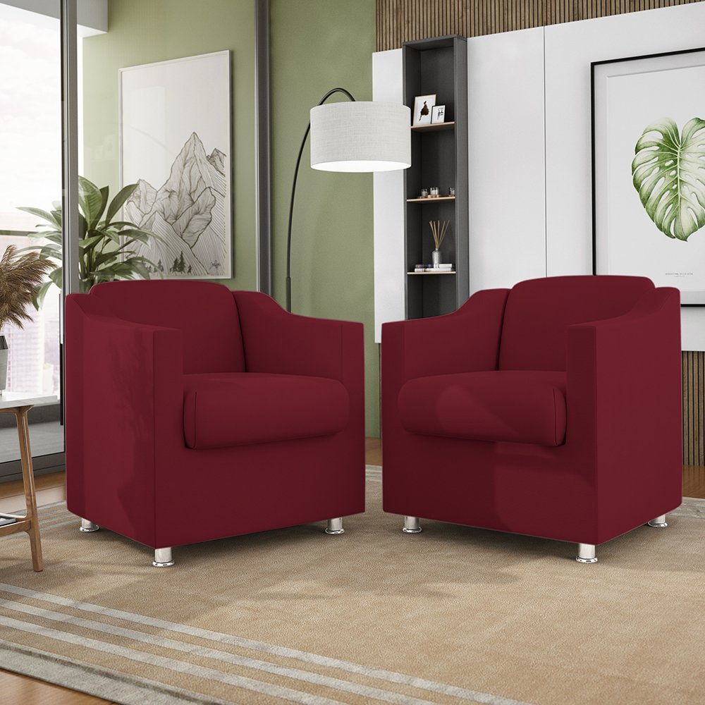 Cadeira Poltrona Decorativa Recepção Hospital Tecido Suede Cor:Marsala - 2