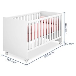 Jogo de Quarto Infantil Completo com Guarda Roupa 4 Portas, Cômoda 1 Porta e Berço Branco - P - 4