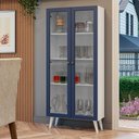 Ver imagem 1 de Cristaleira 70 Cm 2 Portas de Vidro com Pés Cônicos Branco-azul-branco Vik Madesa