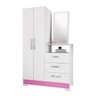 Guarda Roupas Solteiro Com Cômoda Espelho 2 portas 3 gavetas Melina NT 5165 Branco Rosa Flex Notá - 1