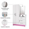 Guarda Roupas Solteiro Com Cômoda Espelho 2 portas 3 gavetas Melina NT 5165 Branco Rosa Flex Notá - 6