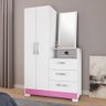 Guarda Roupas Solteiro Com Cômoda Espelho 2 portas 3 gavetas Melina NT 5165 Branco Rosa Flex Notá - 3