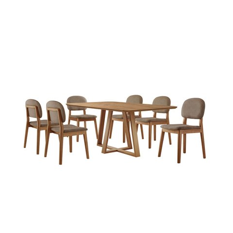 Conjunto Sala de Jantar Mesa Florença 160x90cm Tampo Retângular Laminado Mel com 6 Cadeiras Évora -