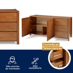Conjunto Mesa com 2 Bancos e Buffet Madeira Maciça Primavera Cabecasa MadeiraMadeira - 8