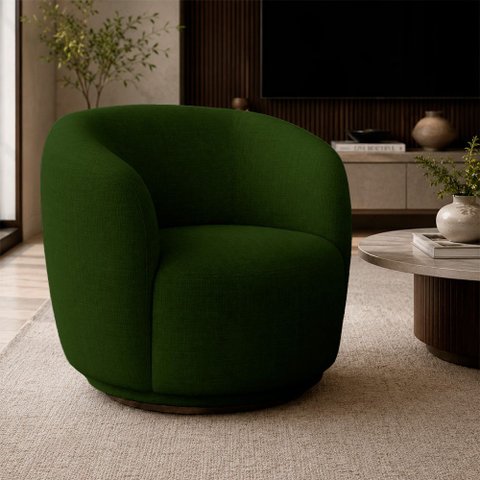Poltrona Decorativa Sala de Estar Melissa Giratória Linho Verde M1 - Monari Design