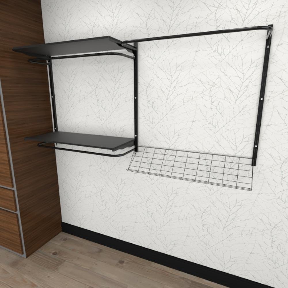 Kit Cremalheiras e Araras para Loja com 12 Peças Regulável 200x100cm Cor Preto Modelo Clst1Ljp95 - 1